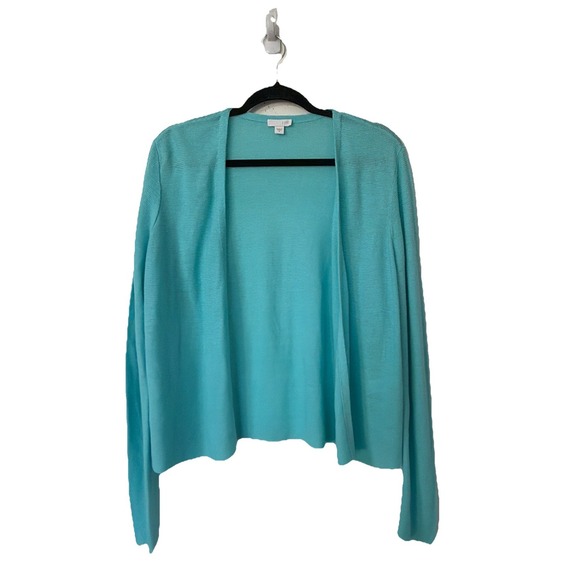 J. Jill Sweaters - J Jill Linen Blend Knit Open Cardigan Sweater size M  Blue Lightweight Resort